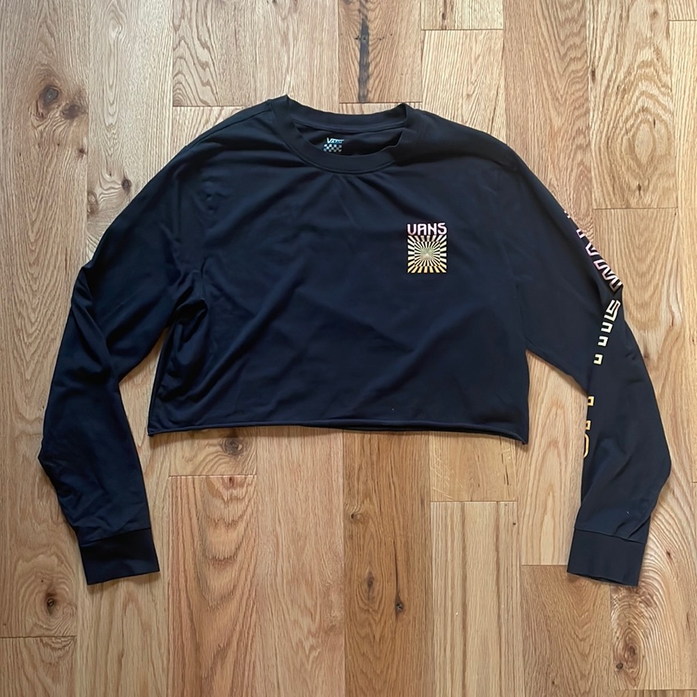 VANS || Off The Wall Black Long Sleeve Crop Top Size Medium